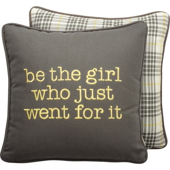 Inspirational Pillow Girl Gray Yellow Plaid Couch Bed Toss Throw Graduation Gift - Picture 3 of 8